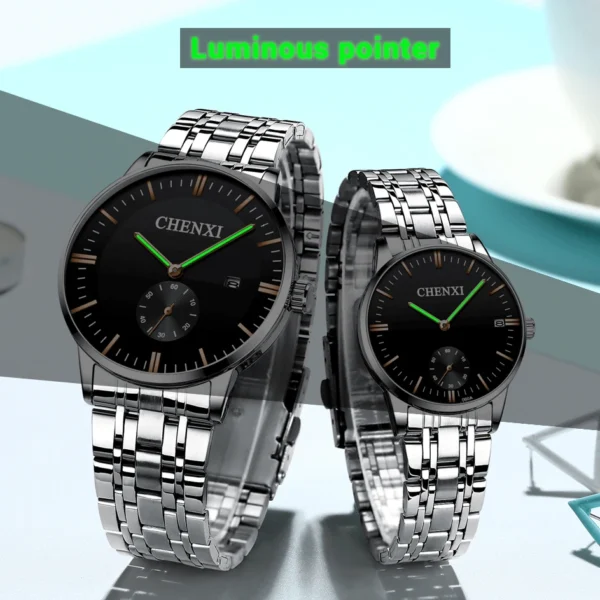 CHENXI Lover's Stainless steel Waterproof Clock Date Wristwatches Women Fashion Quartz Watches For Men Watches Send wife Gift - Image 2