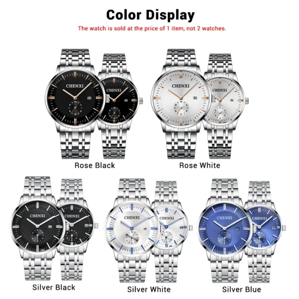 CHENXI Lover's Stainless steel Waterproof Clock Date Wristwatches Women Fashion Quartz Watches For Men Watches Send wife Gift - Image 6