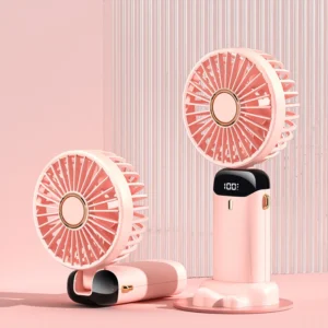 Neck Hanging Fans 5 Speed USB Rechargeable Fan With Phone Stand And Display Screen