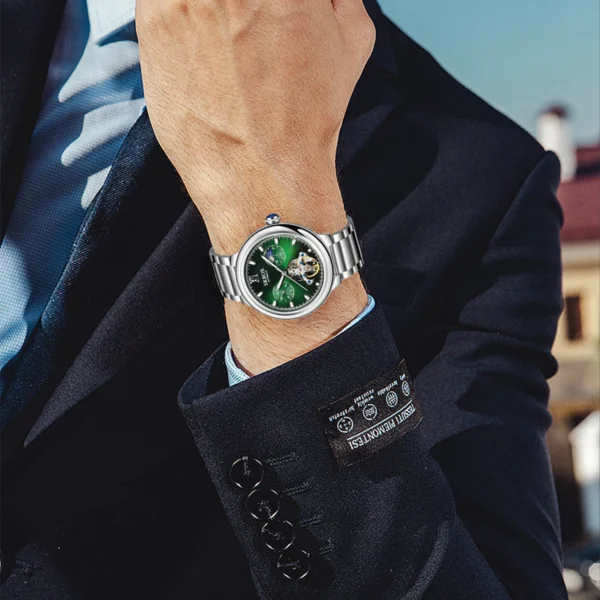 Luxury Brands SKROX Moon Phase Tourbillon Automatic Movement Man Watch Stainless Steel Strip Waterproof Mechanical Wrist Watches - Image 3
