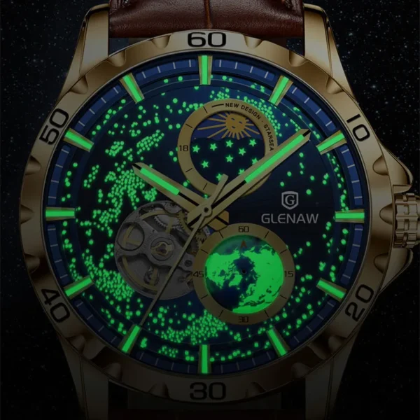 GLENAW Rotating Earth Double Second Hand Wrist Watch - Image 5