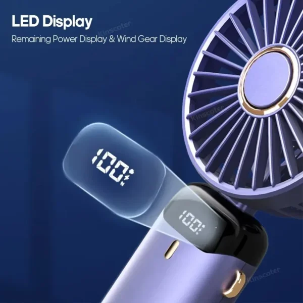 USB Handheld Mini Fan Foldable Portable Neck Hanging Fans 5 Speed Rechargeable Fan with Phone Stand and Display Screen - Image 4