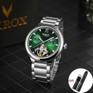 Luxury Brands SKROX Moon Phase Tourbillon Automatic Movement Man Watch Stainless Steel Strip Waterproof Mechanical Wrist Watches