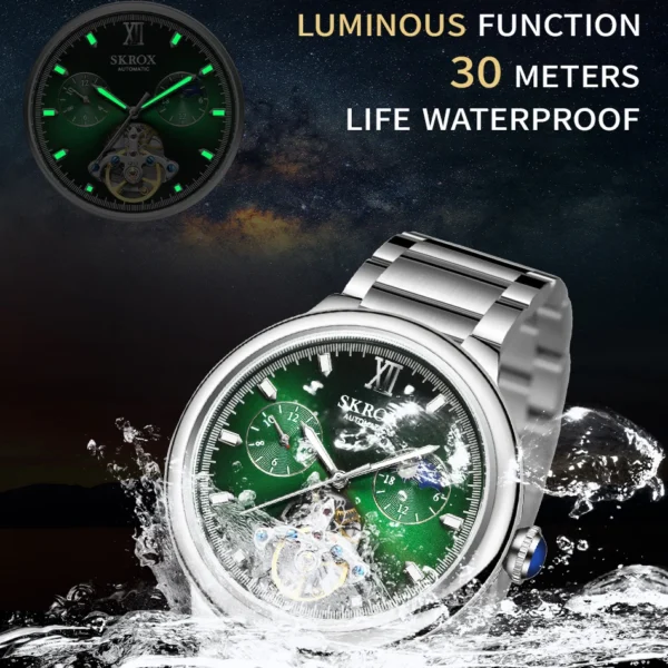 Luxury Brands SKROX Moon Phase Tourbillon Automatic Movement Man Watch Stainless Steel Strip Waterproof Mechanical Wrist Watches - Image 5