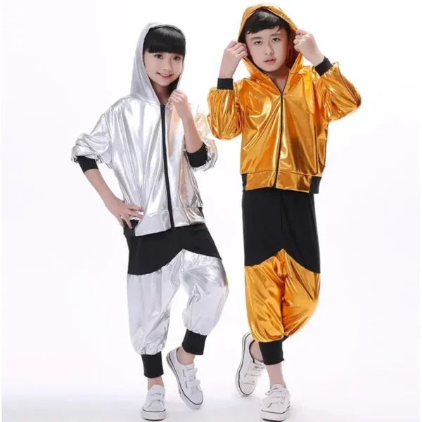 New Girls Boys Gold Silver Ballroom Jazz Hip Hop Dance Competition Costume - Image 5