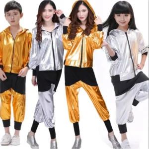 New Girls Boys Gold Silver Ballroom Jazz Hip Hop Dance Competition Costume