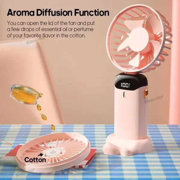 USB Handheld Mini Fan Foldable Portable Neck Hanging Fans 5 Speed Rechargeable Fan with Phone Stand and Display Screen - Image 5