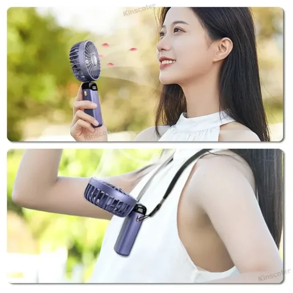 USB Handheld Mini Fan Foldable Portable Neck Hanging Fans 5 Speed Rechargeable Fan with Phone Stand and Display Screen - Image 6